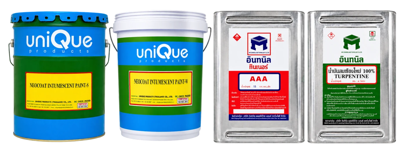 สีกันไฟ Neocoat Intumescent Paint สูตรน้ำมัน (S) และสูตรน้ำ (W) พร้อมทินเนอร์ AAA และน้ำมันสนเชียงใหม่ แบรนด์อินทนิล